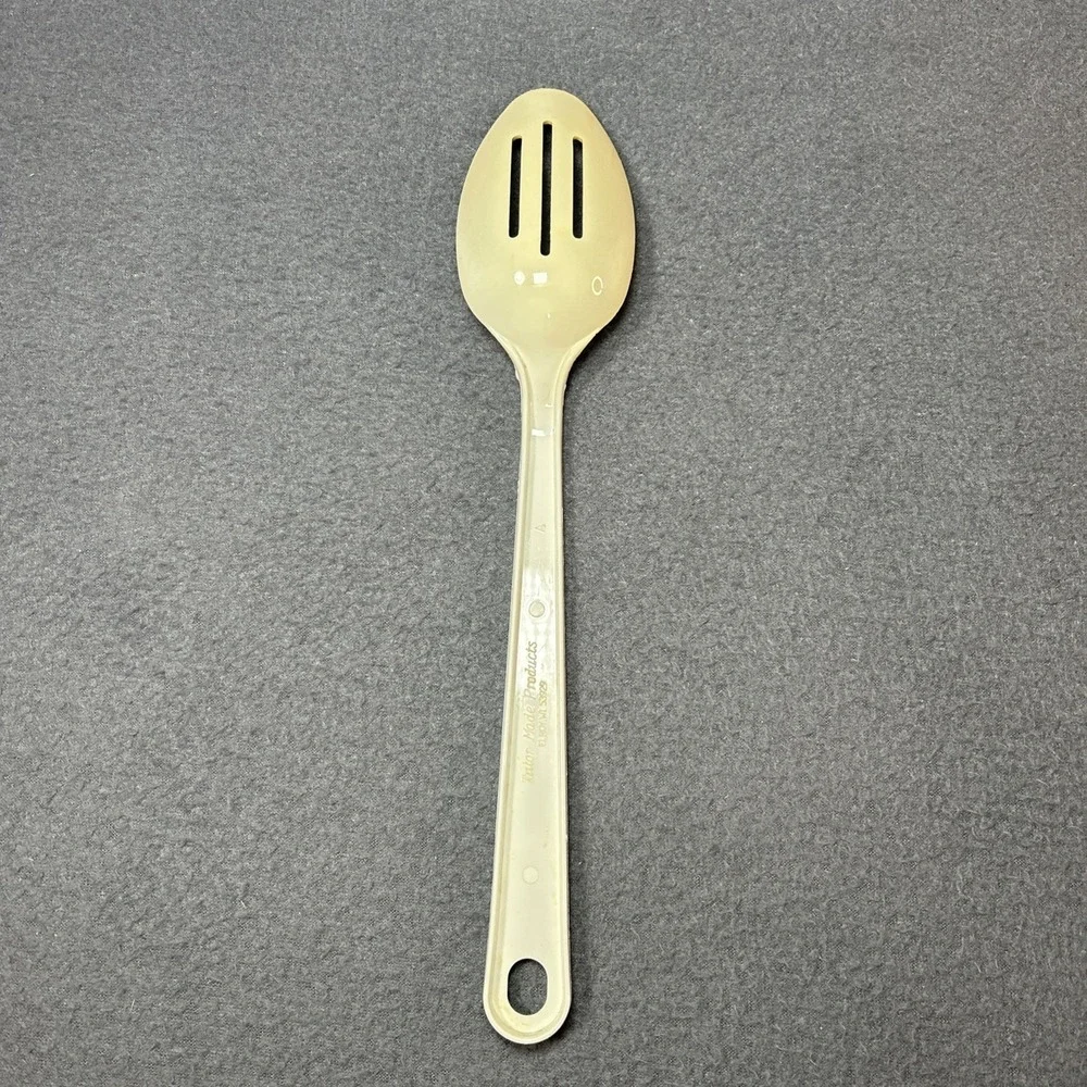 Vintage Taylor Made Plastic Slotted Serving Spoon Mid-Century Kitchenware Almond